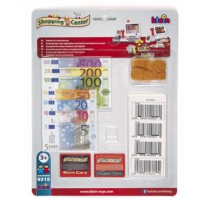 Conjunto de moedas e notas de brincar 3+